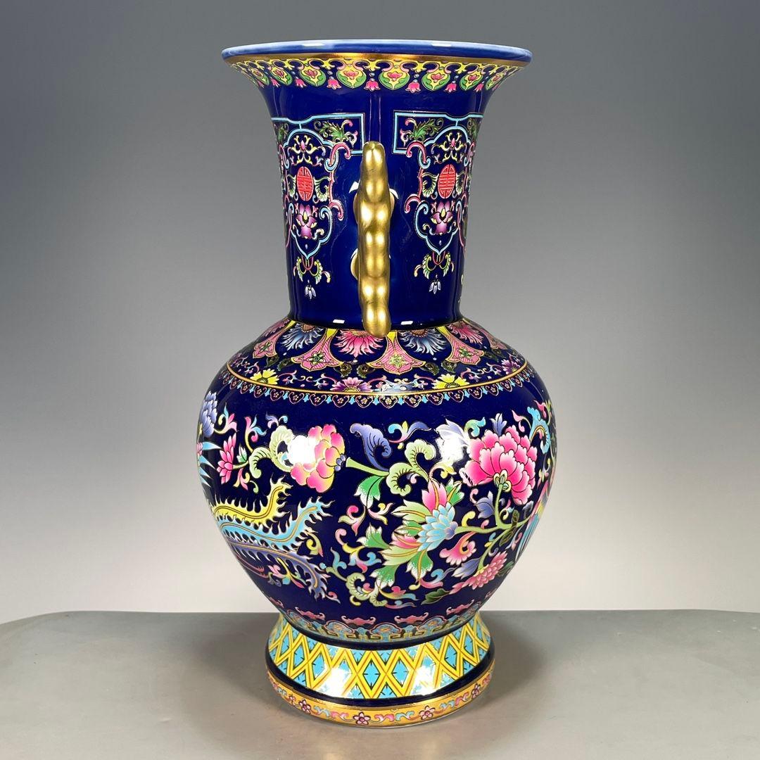 大清乾隆鳳紋両耳賞瓶 景徳鎮 陶磁器 装飾品 現代工芸品 美術品 置物