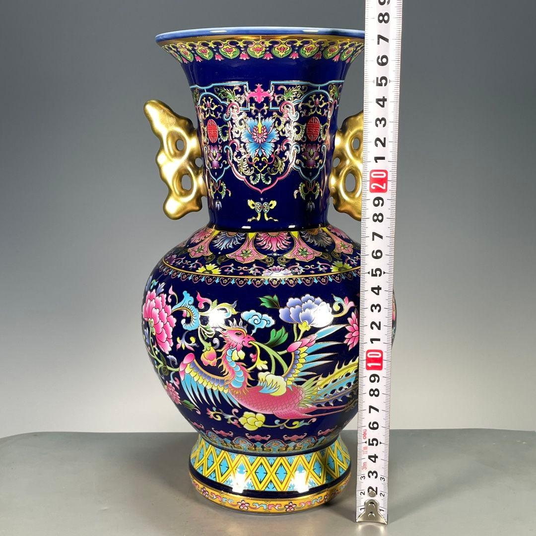 大清乾隆鳳紋両耳賞瓶 景徳鎮 陶磁器 装飾品 現代工芸品 美術品 置物