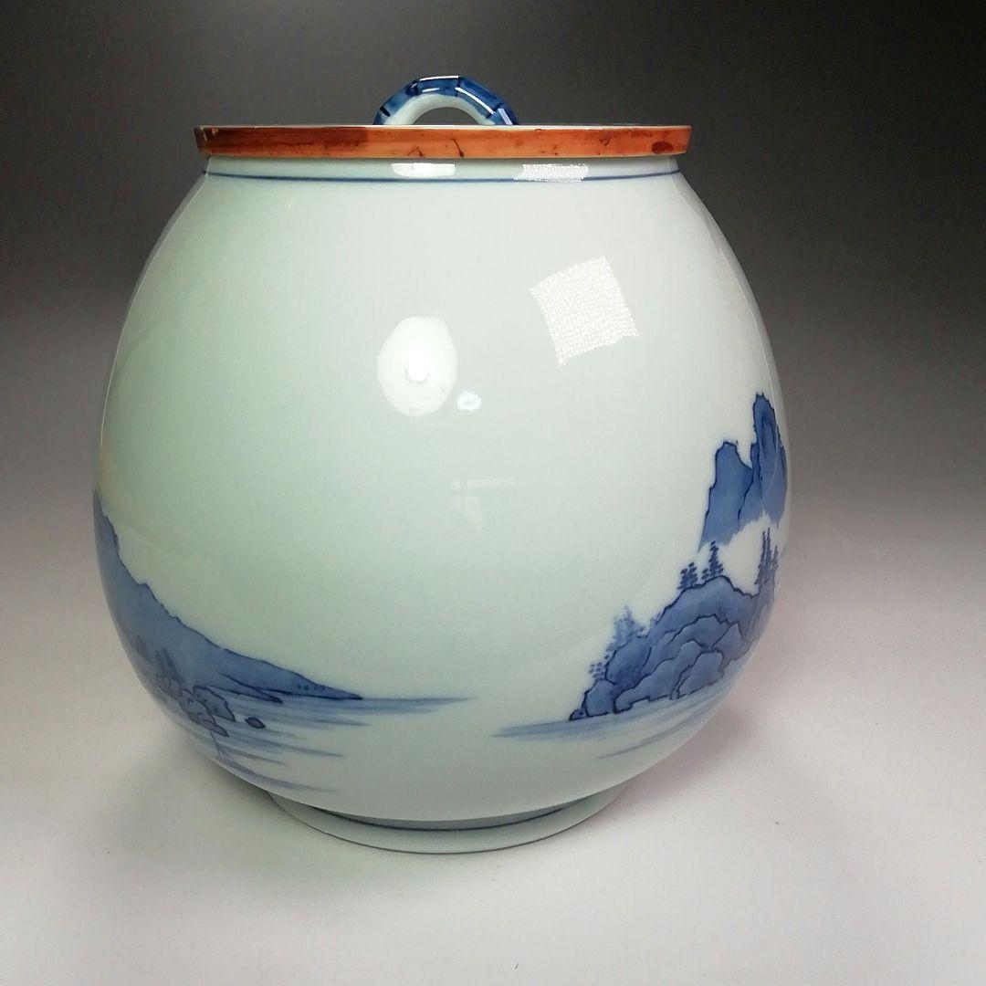 Ｓ４０２　水指　『染付　山水芋頭形』『加藤郷山造』　共箱　茶道具
