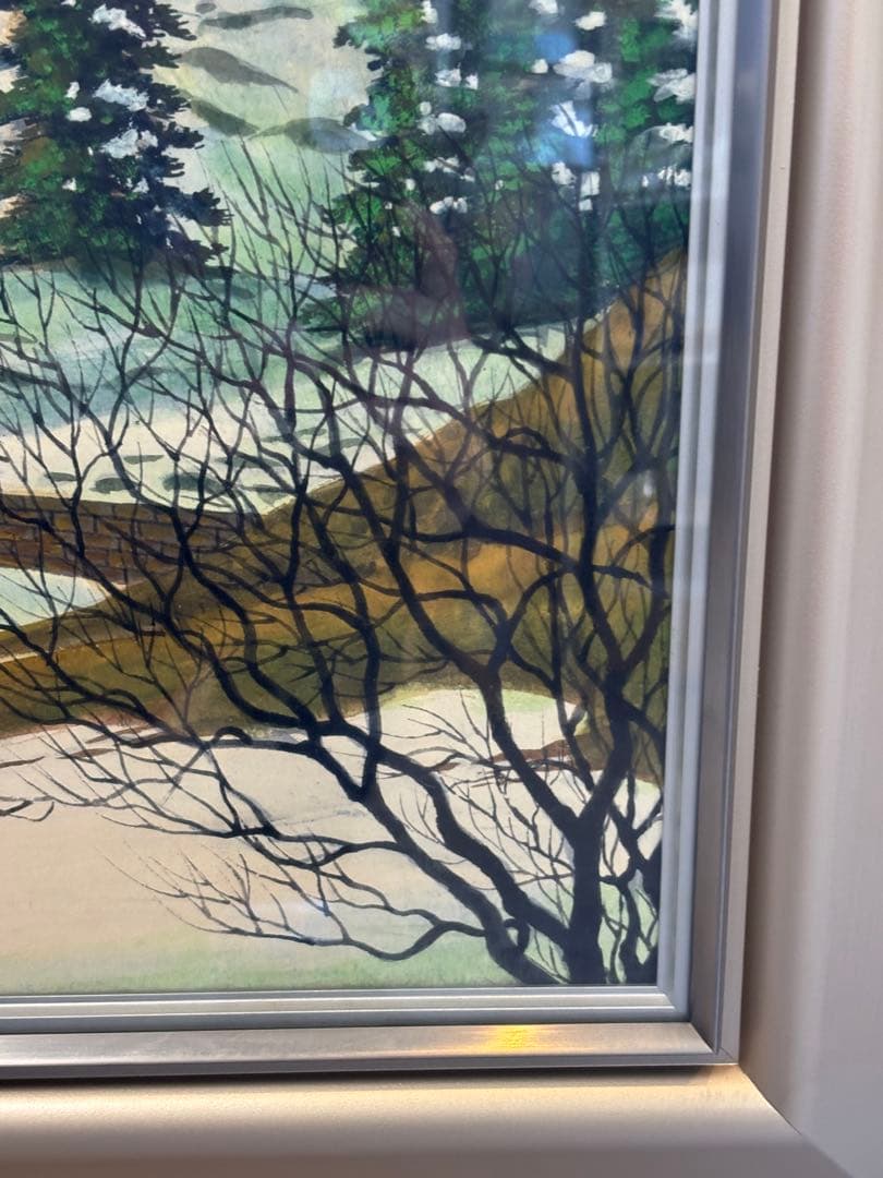 真田重吉画伯『春雪』雪山と城の油彩画 F10 日本画府常任理事　安中文化会会長