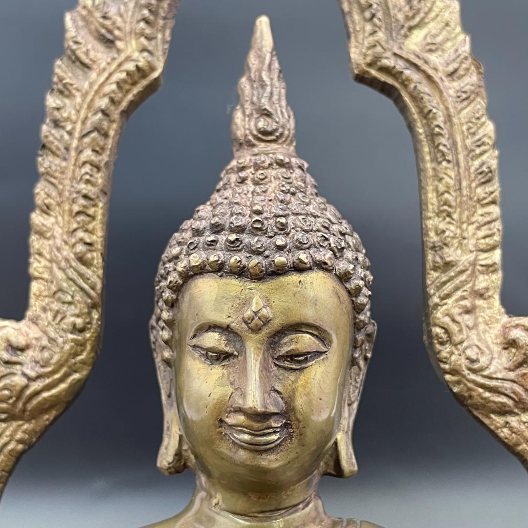 真鍮製 チンナラート仏 タイ仏教 火焔光背 銘文有 高31.5cm SB41