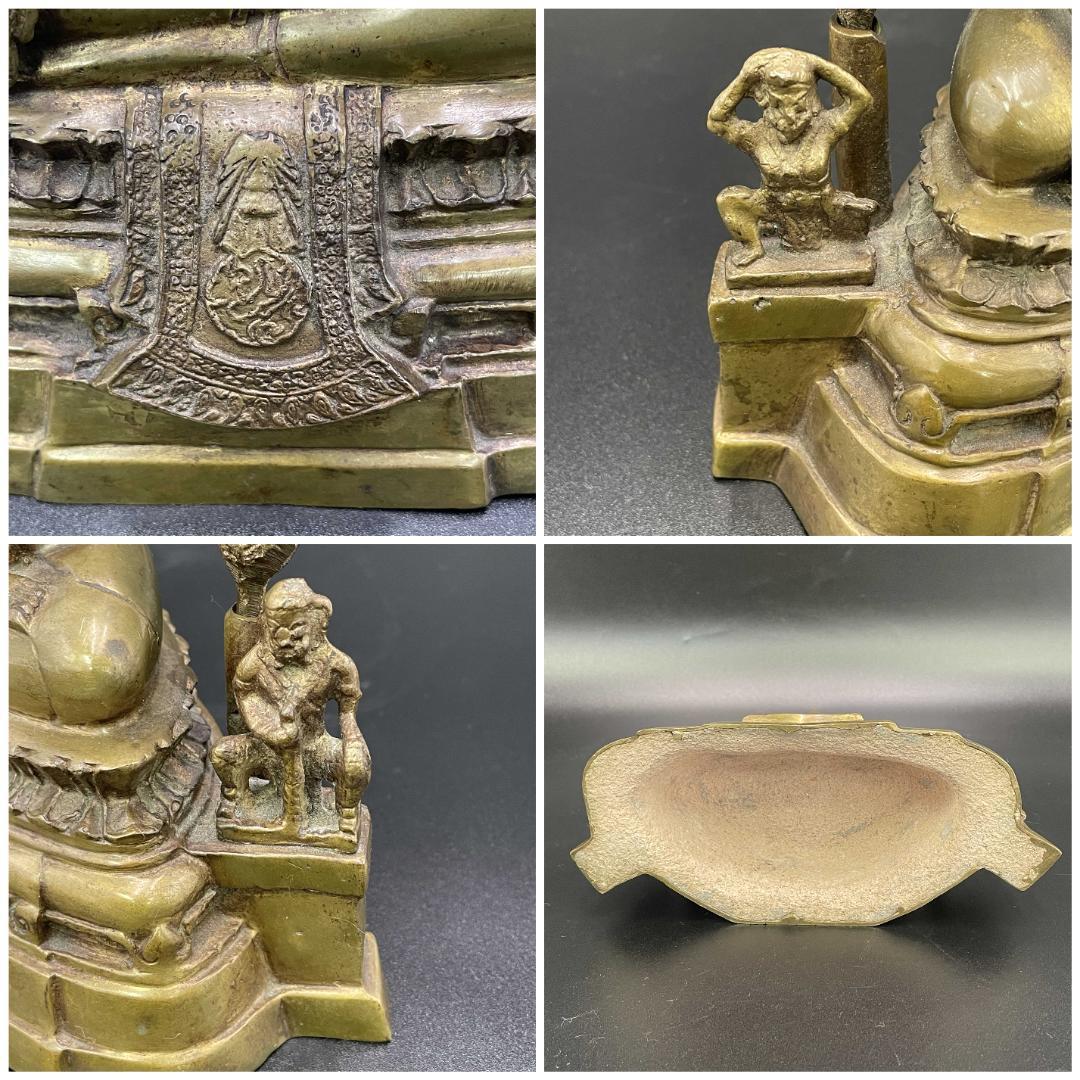 真鍮製 チンナラート仏 タイ仏教 火焔光背 銘文有 高31.5cm SB41