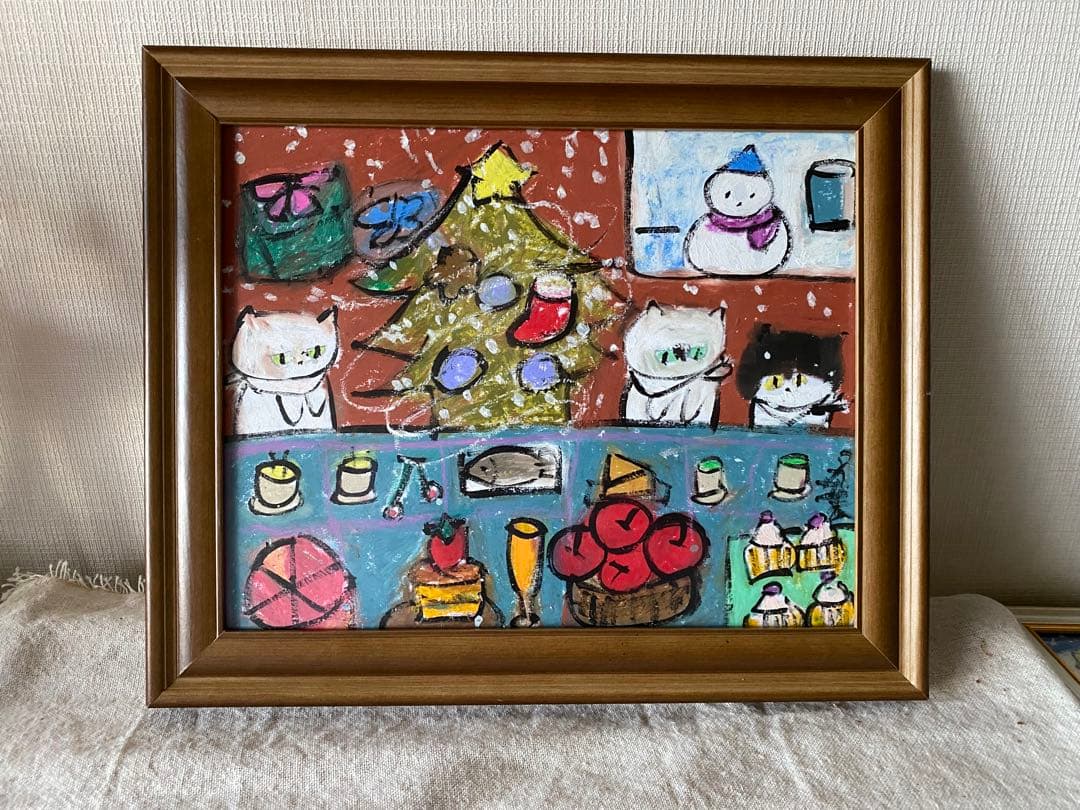 絵画 。壁掛け絵☆【猫ちゃんたちの幸せなクリスマスパーティー】05
