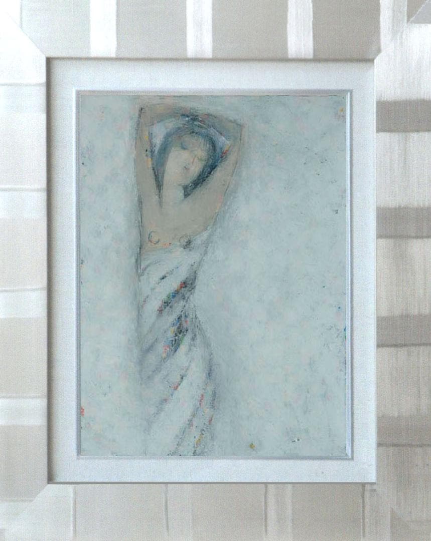 油絵 絵 絵画インテリア 額付(青緑＋金色の枠) F6-080912 人物女性像