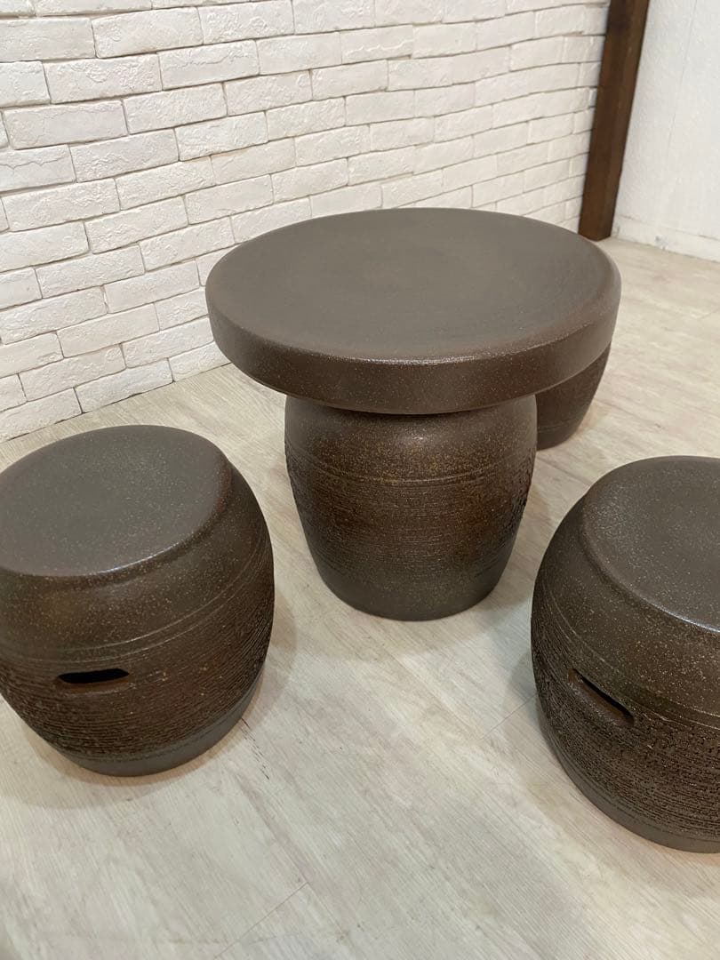 【akairo】定価10万円　信楽焼 焦げ窯変テーブル　4点セット