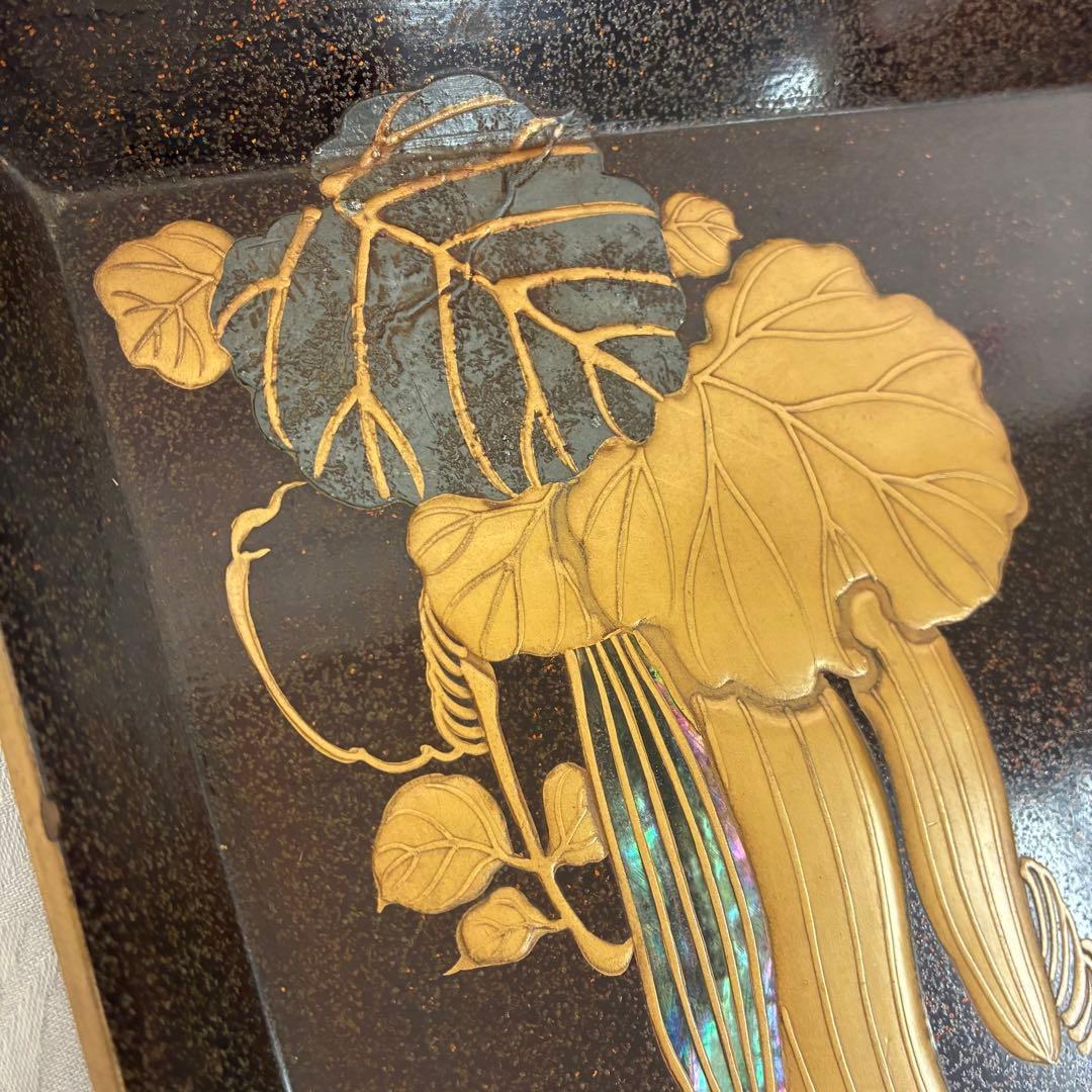 蒔絵 四方盆 へちま 螺鈿 共箱 木製 蒔絵盆 香盆 茶道具 骨董品