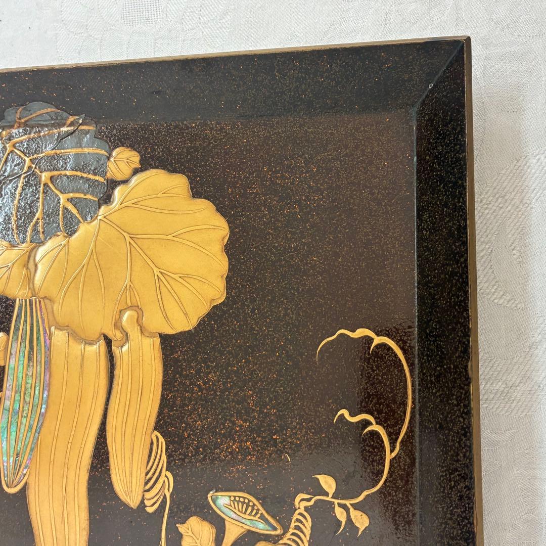 蒔絵 四方盆 へちま 螺鈿 共箱 木製 蒔絵盆 香盆 茶道具 骨董品