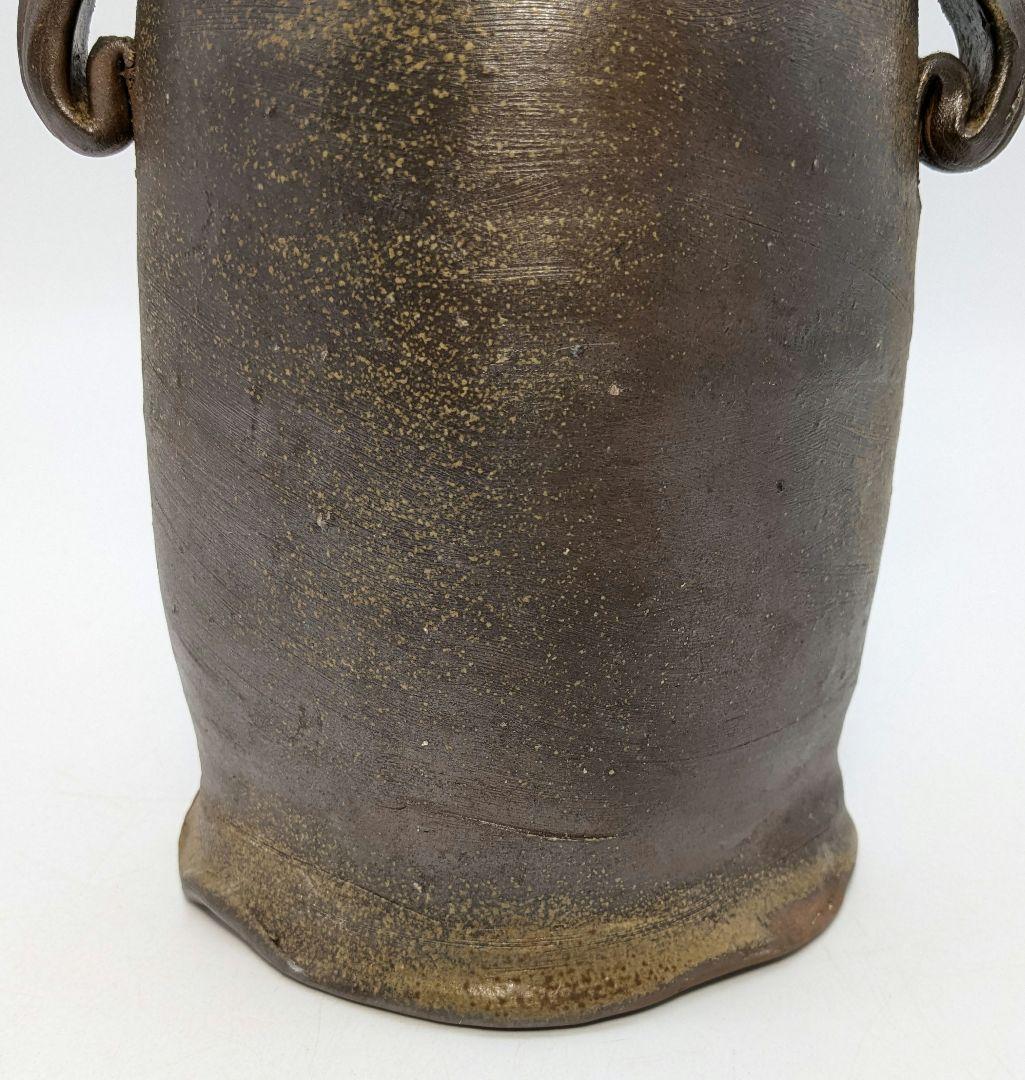 高原邦彦 備前焼 矢筈口耳付花入 合箱 花器 フラワーベース 花瓶 茶道具 置物