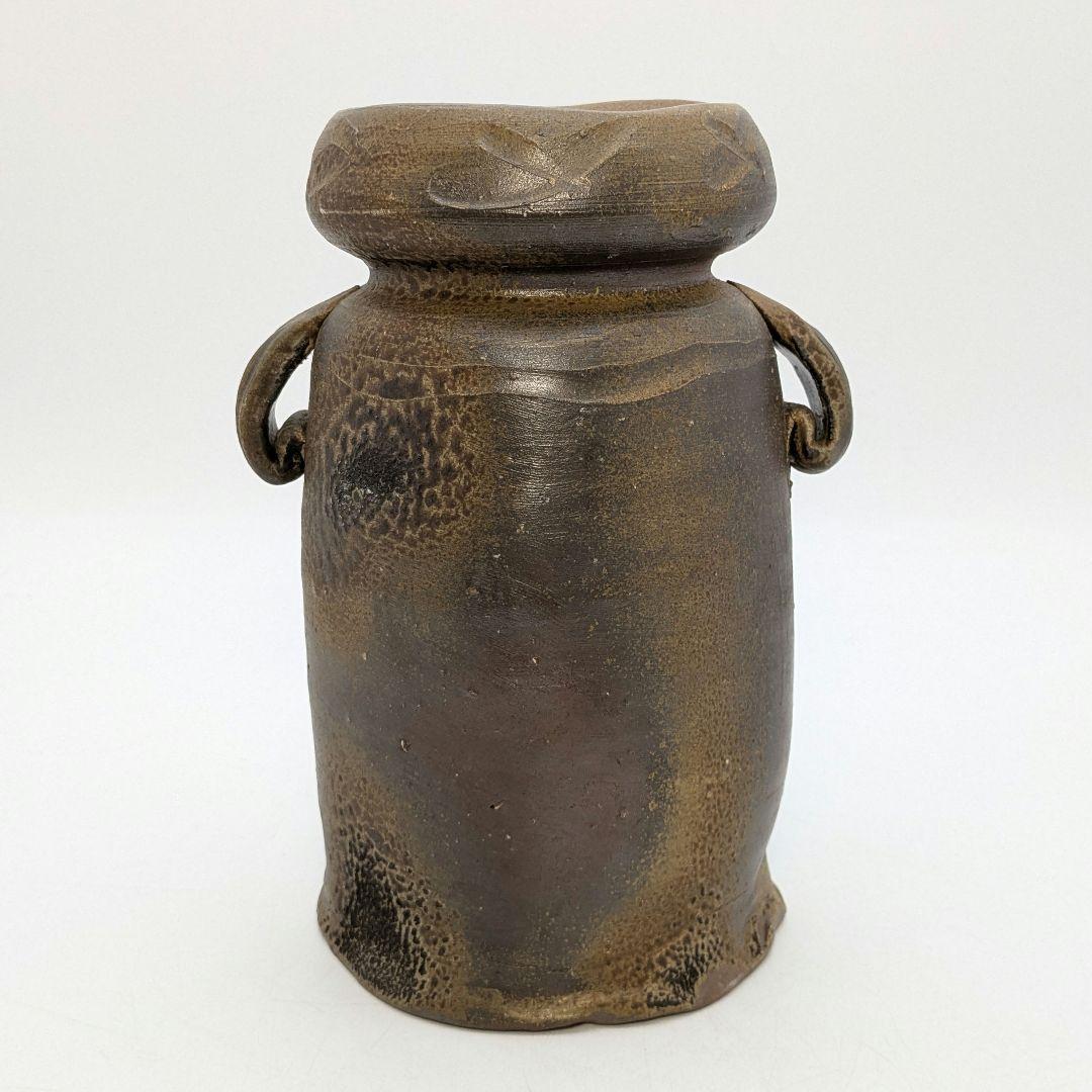 高原邦彦 備前焼 矢筈口耳付花入 合箱 花器 フラワーベース 花瓶 茶道具 置物