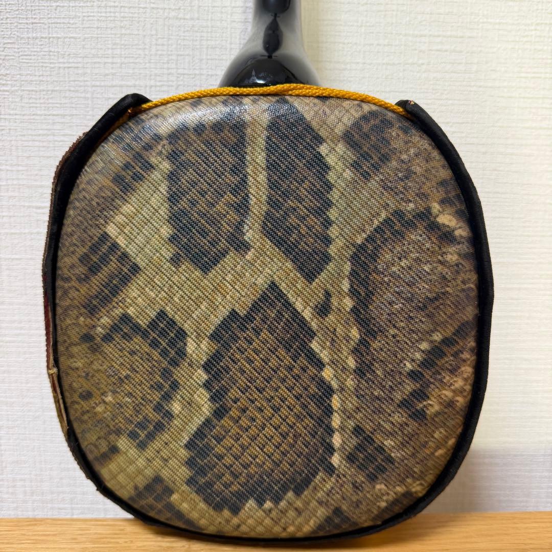 沖縄三線 人工皮 蛇柄 初心者向け 練習用 黒塗り棹