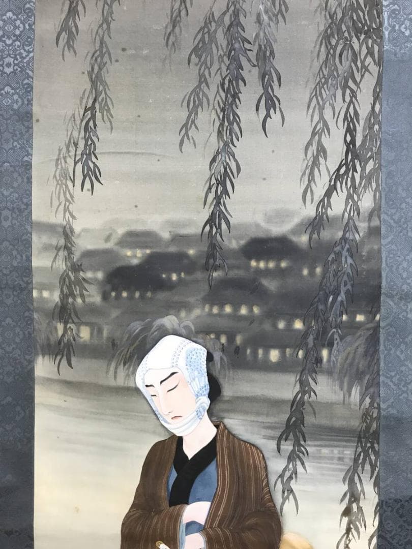 【真作】秀雪/歌舞伎役者絵/浮世絵/人物図/美人画/掛軸/名家伝来/AD-968