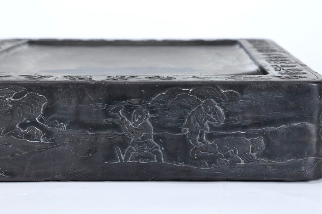 中国古玩 清乾隆帝御題詩刻 端渓石硯 12.5kg 唐木箱 書道具 古美術 骨董
