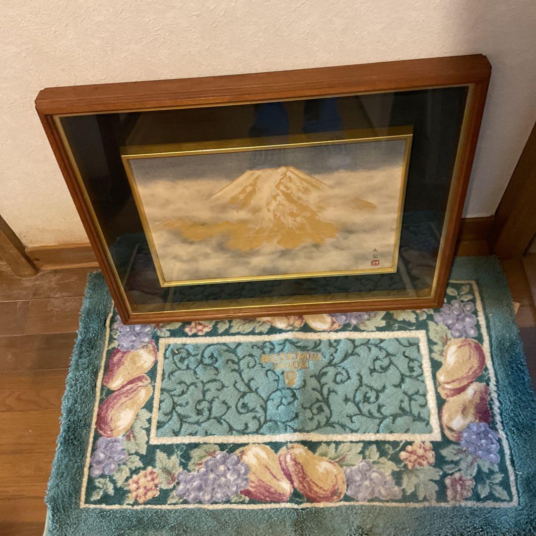 真作 青木大乗 作 木額装仕立 【 富嶽 】 共シール在 画8号