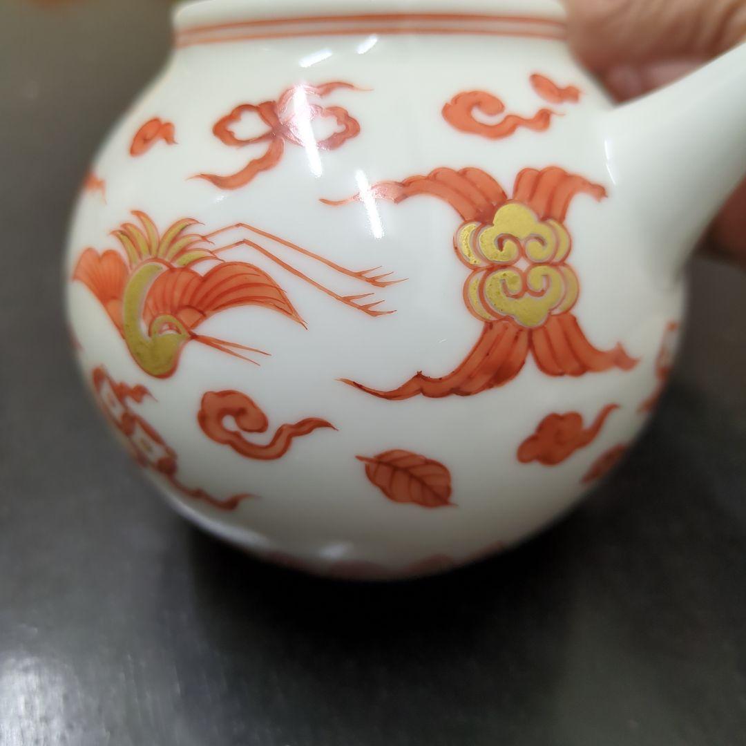 煎茶道具　和煌 北村和煌作 赤絵 金彩雲鶴文　急須　茶道具　煎茶