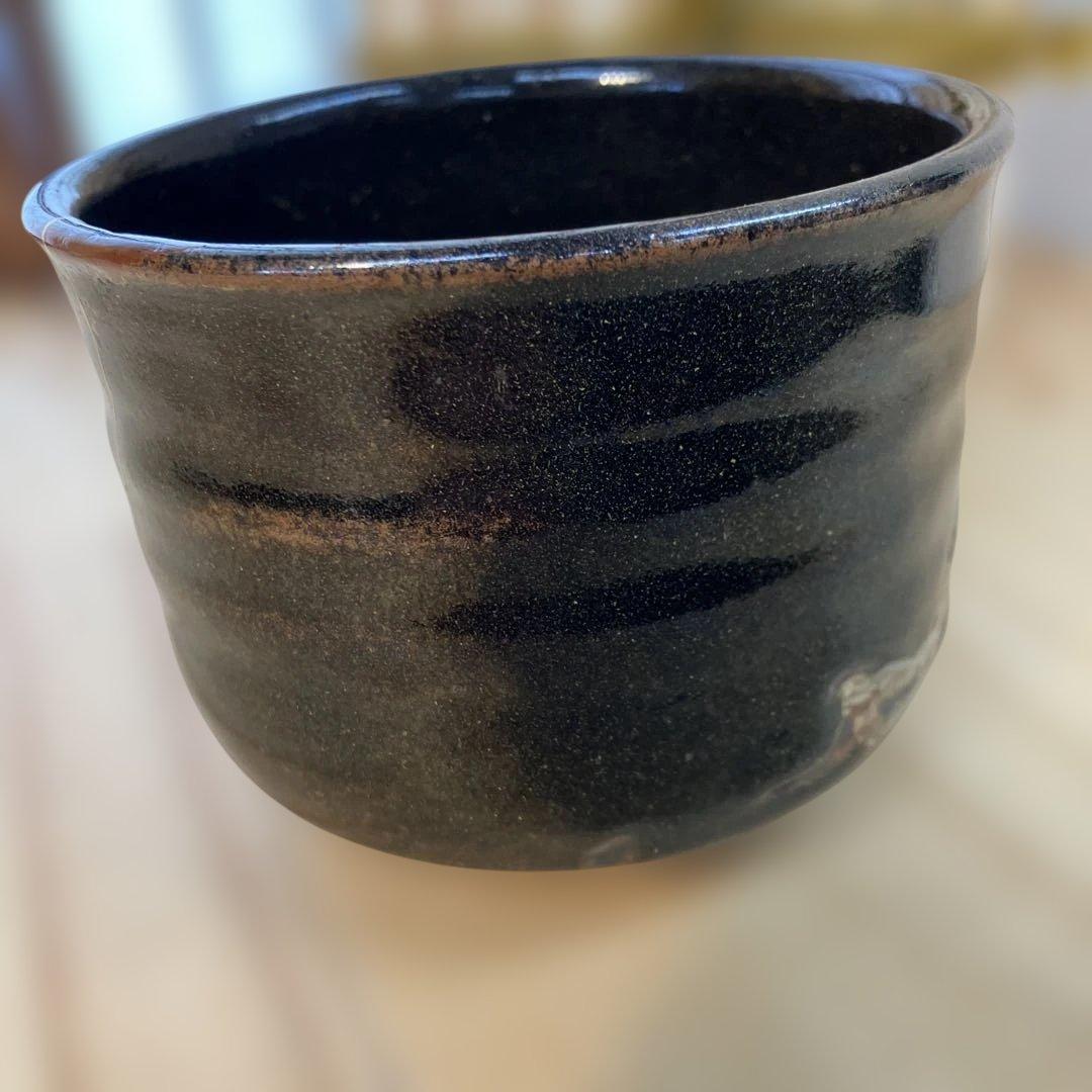 茶道具　茶碗　黒茶碗半筒　金継有り　夜寒窯造　共箱　N212CW