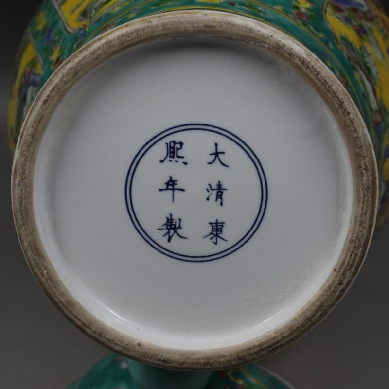 緑地パステル人物松鶴将軍缶 景徳鎮 陶磁器 装飾品 現代工芸品 美術品 置物