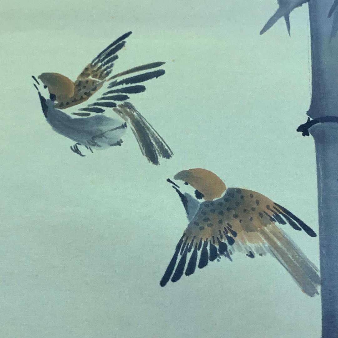掛軸 小川竹鳳 竹雀図 年中掛け 花鳥図 鳥獣戯画 日本美術 茶室 茶道具