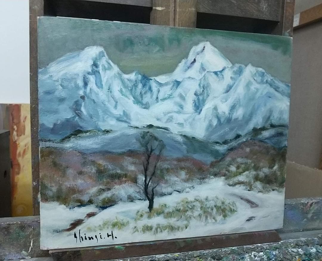 F8「冬磐梯」絵画 油絵 油彩画 風景画 アート 磐梯山 (2393)