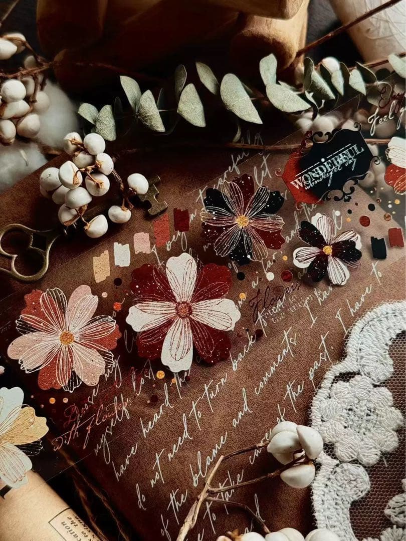 霖蓝汐原创手账《落彩花间》海外マスキングテープ　マステ 【2650】