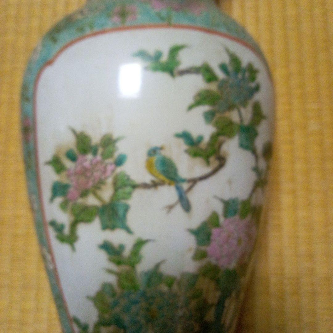 青と緑の花模様 陶器花瓶 約46cm
