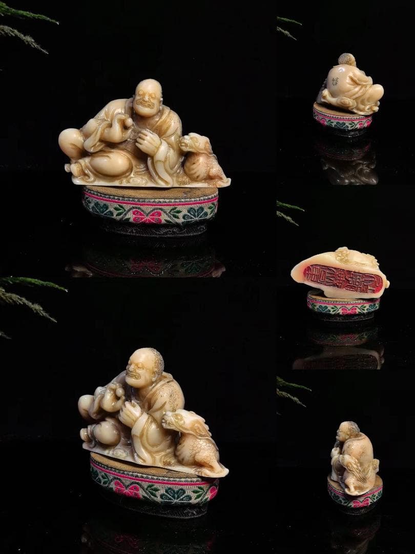 中国古美術・ 降龍羅漢・寿山石極品水晶銀田黄の印鑑・摆件・文房具・置物・賞物・書