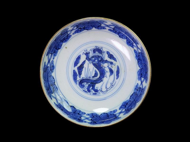 古伊万里　色絵　花繋ぎの図　蓋茶碗　江戸期　CZu