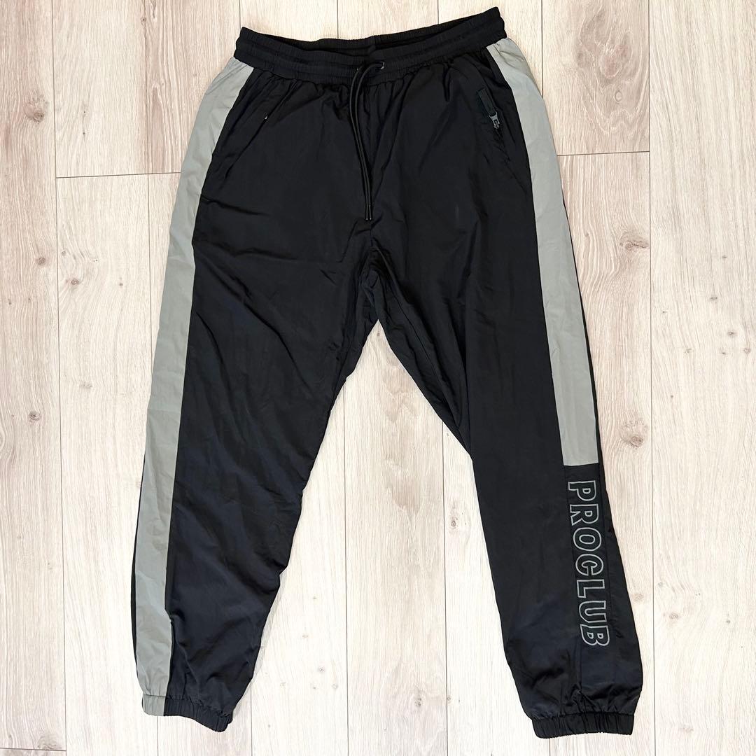 PRO CLUB プロクラブ ナイロンパンツ トラックパンツ XL 黒 ライン