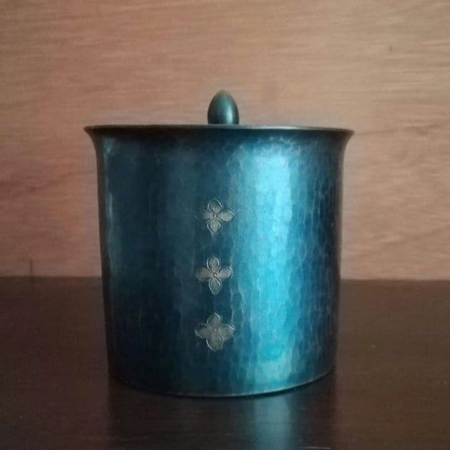 鎚起銅器　玉川堂　良寛書　蓋物　小物入れ　煎茶道具　和骨董アンティーク1980年