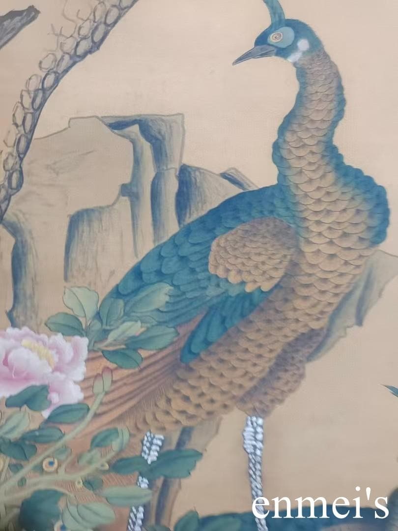 中国古美術・純手描き花鳥掛軸・水彩画・蒋延錫印款・書道品・絹本・肉筆・一物一图