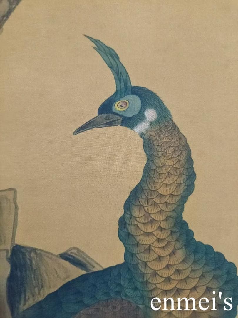 中国古美術・純手描き花鳥掛軸・水彩画・蒋延錫印款・書道品・絹本・肉筆・一物一图