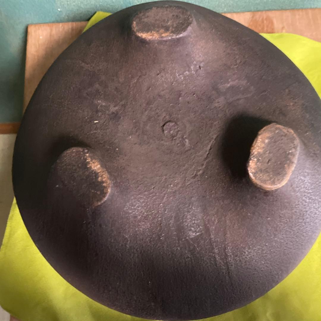 鉄製茶釜 網目模様 丸型フタ付き 長期保管品