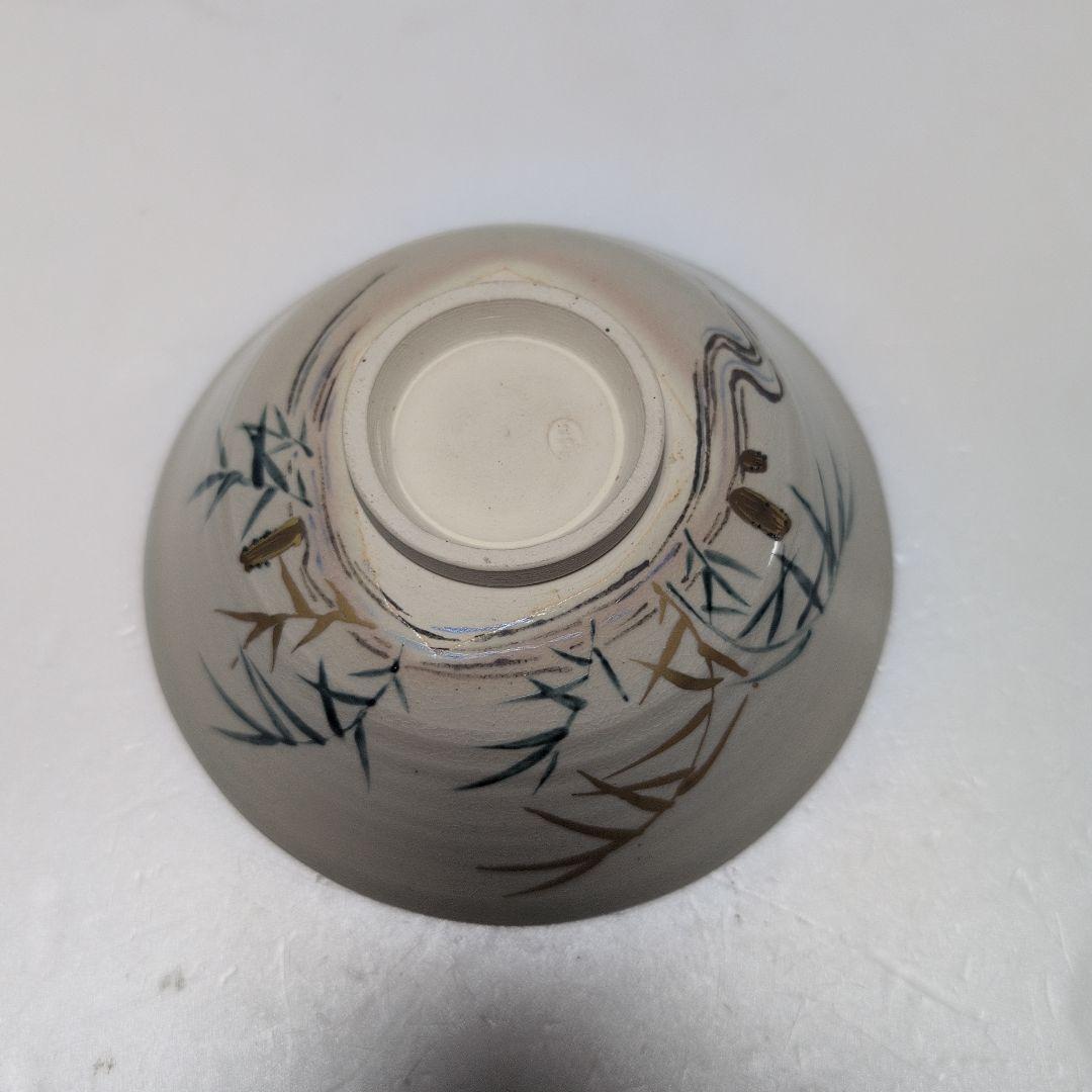 膳所焼　色絵　葦茶碗