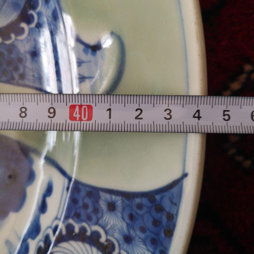 希少　珍品　 古伊万里 有田官窯　青磁染付大皿　特大皿　口径約44cm　有田焼