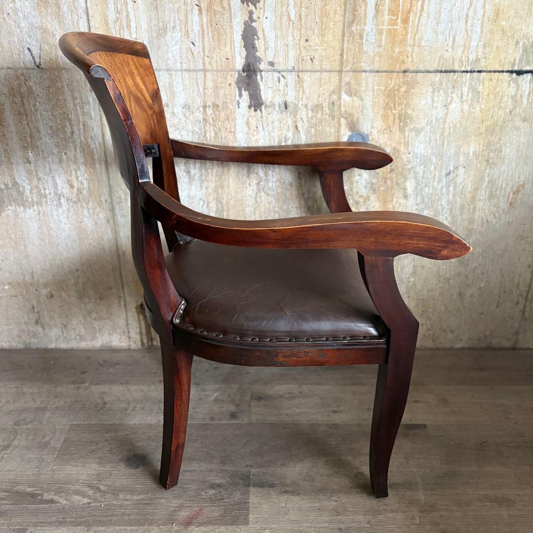 エスニックスタイル　レザーシート アームチェア ヴィンテージ　①