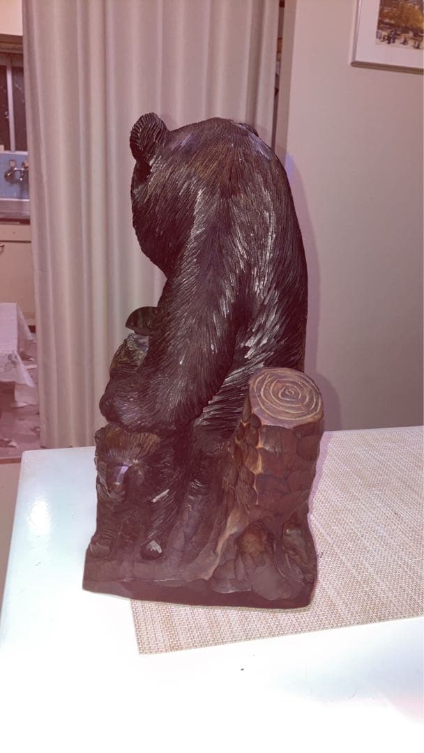 木製 クマと子クマの彫刻 約30cm