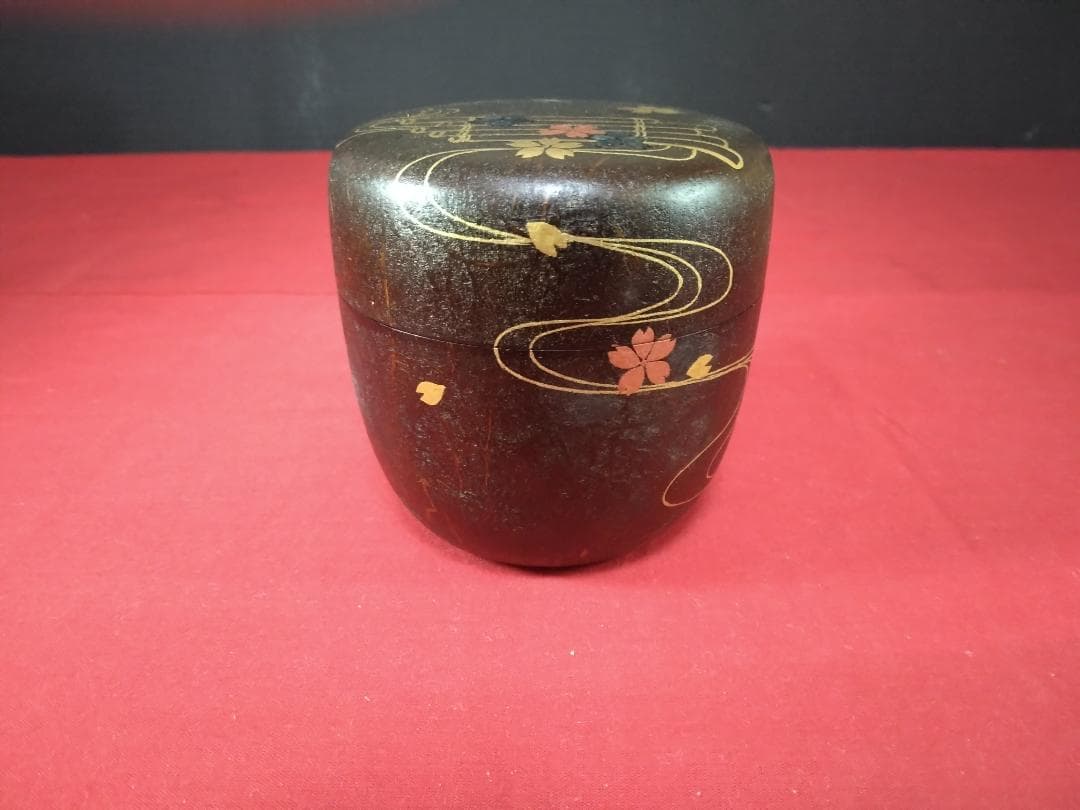 茶道具　　大棗 　【　花筏蒔絵　　一閑張　筑城筑良（造）　】 　 共布共箱