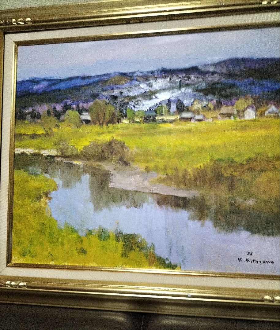 北沢計「水ぬるむ頃」佐原、水郷の画家　日展会友　デパート個展