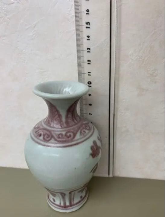 中国元釉里紅梅瓶　本物骨董 古美術品　コレクション唐物　江戸　青磁アンティーク