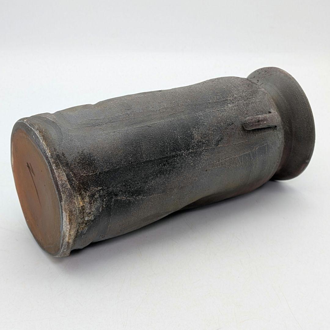 藤本道生 備前焼 窯変耳付花入 共箱共布栞 花器 フラワーベース 花瓶 花生