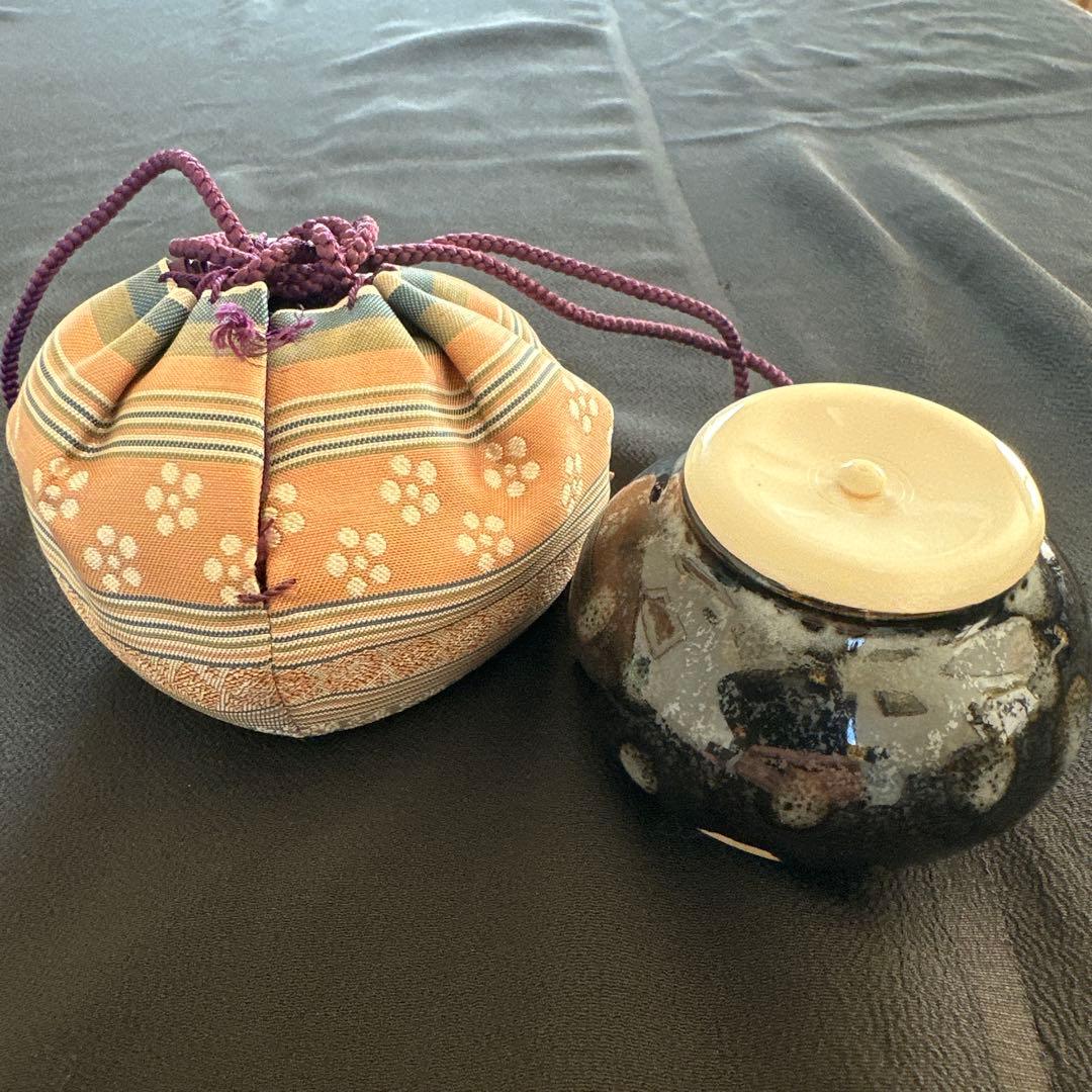 【新品、未使用品】大海茶入　仕覆付　茶道具　黒色と灰色のグラデーション