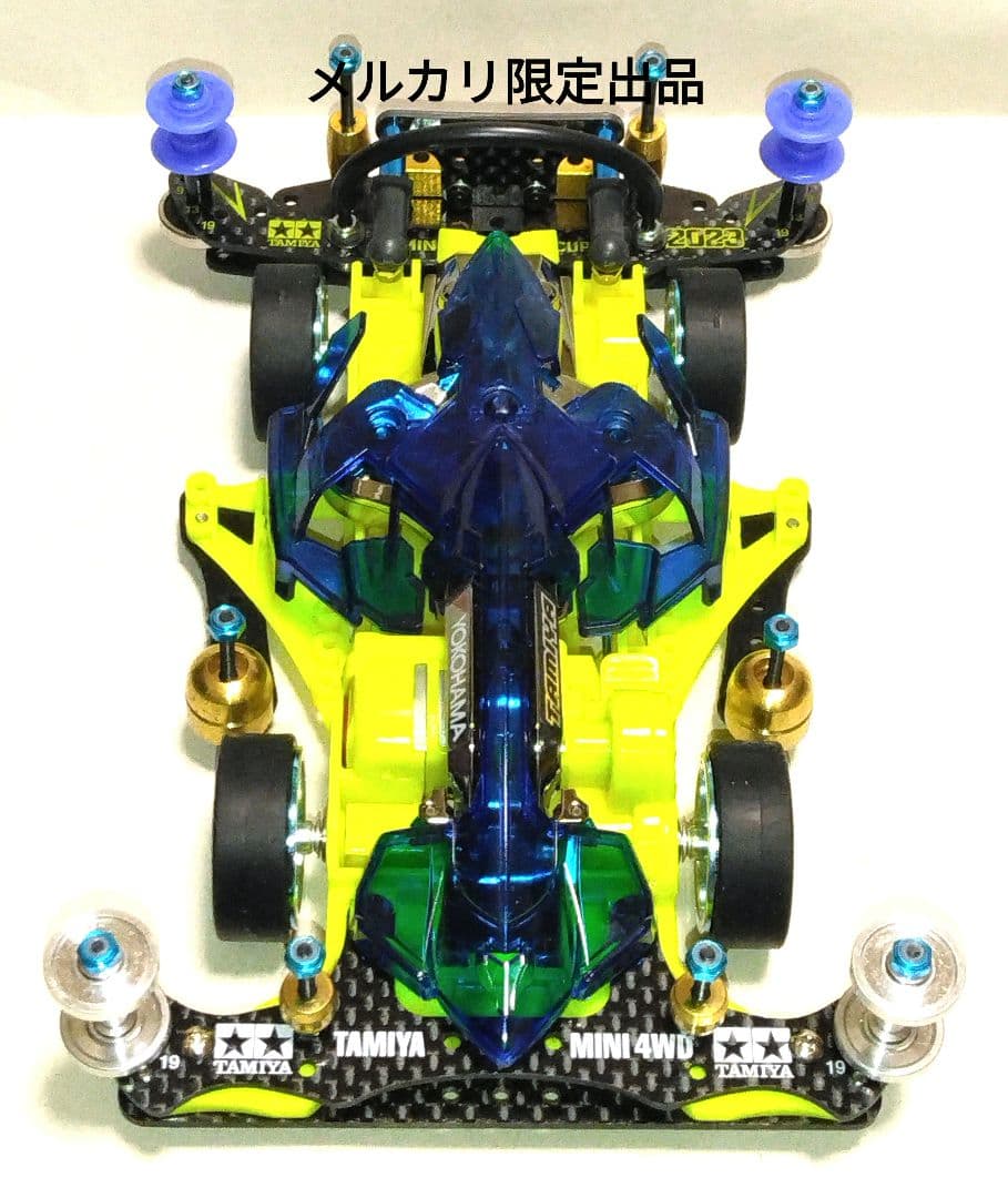 ミニ四駆　マッハフレーム　クリヤーブルーボディ　蛍光イエローシャーシ　純正のみ