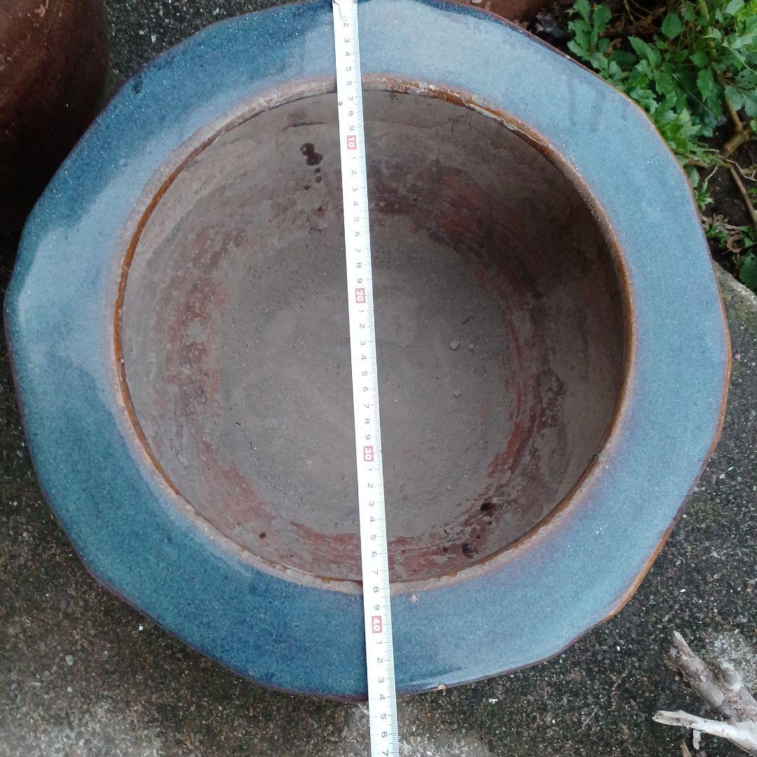 青茶火鉢　水鉢　花鉢　メダカ鉢