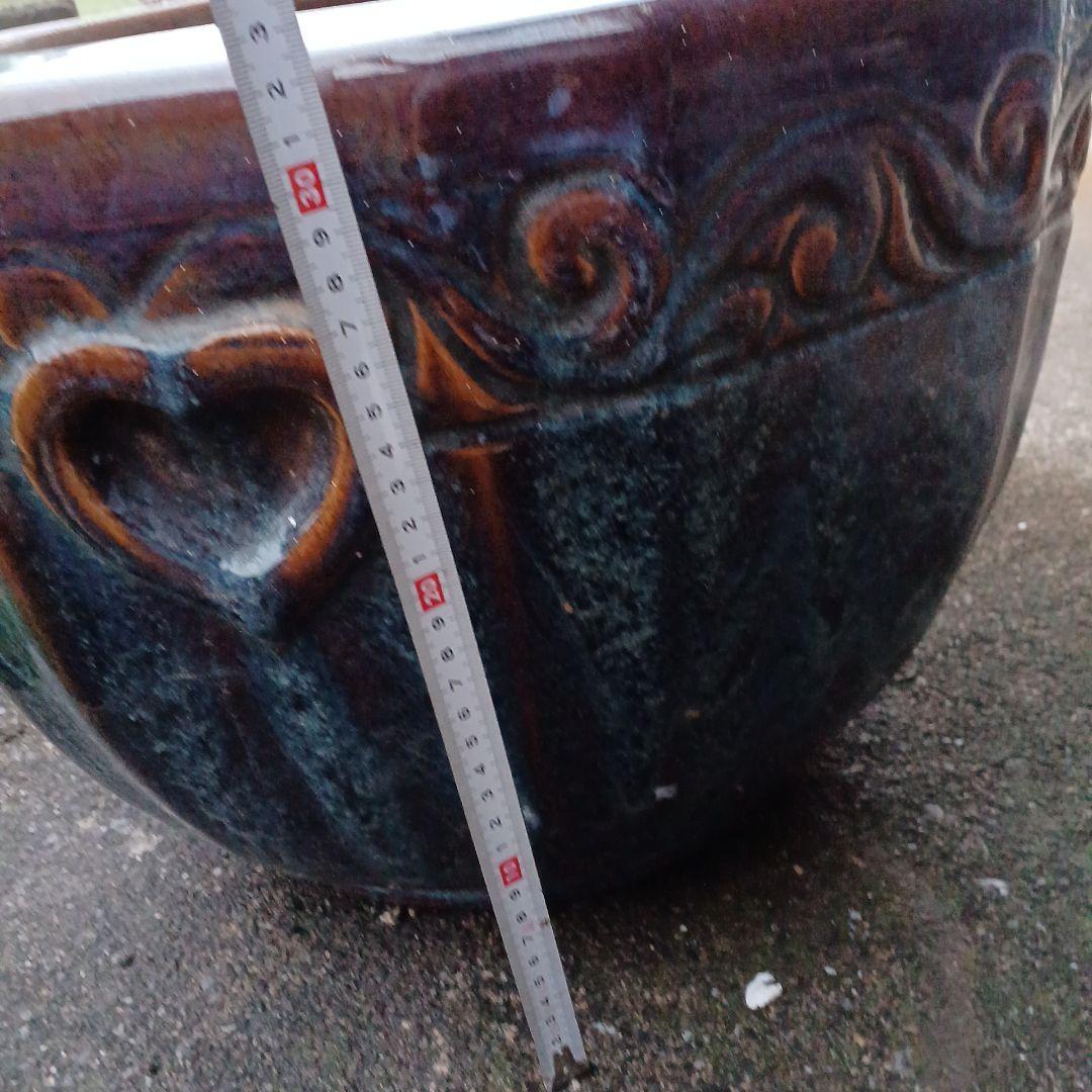 青茶火鉢　水鉢　花鉢　メダカ鉢