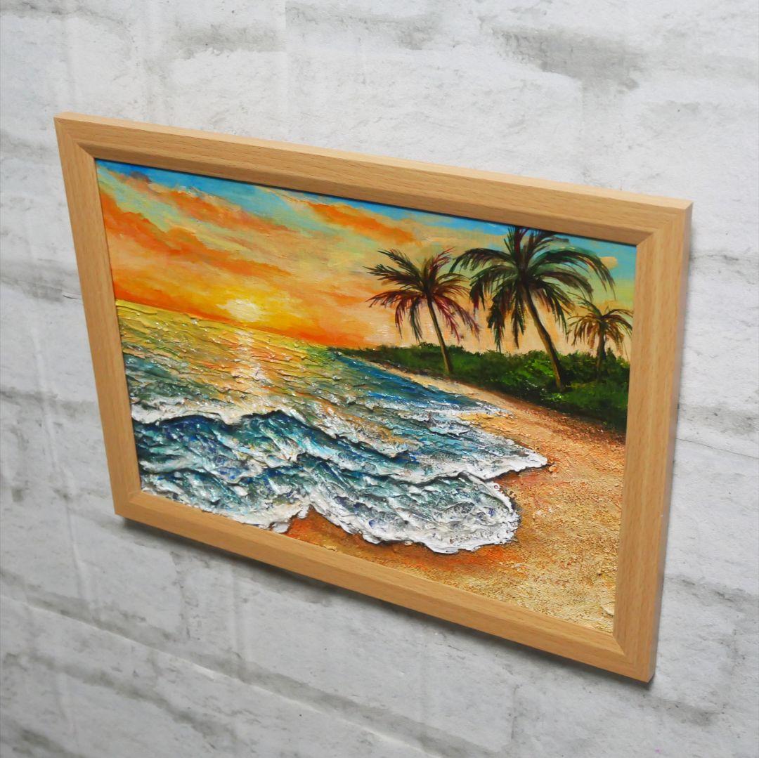 油絵 油彩 油彩画 絵 絵画【夕日の海辺】