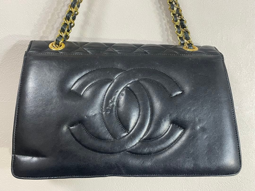 CHANELデカマトラッセ シングルフラップ ダブルチェーン ショルダーバッグ
