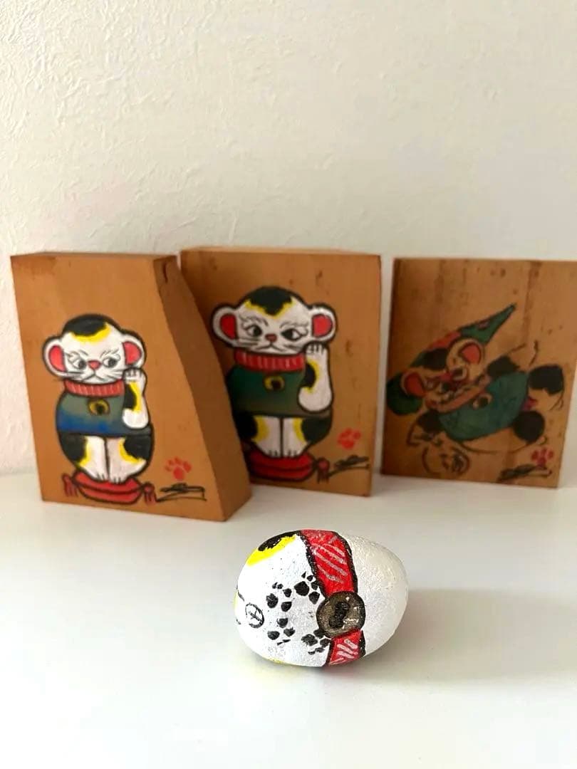 [超希少品]尾道「猫の細道」招き猫 木札、陶板、福石猫5点セット