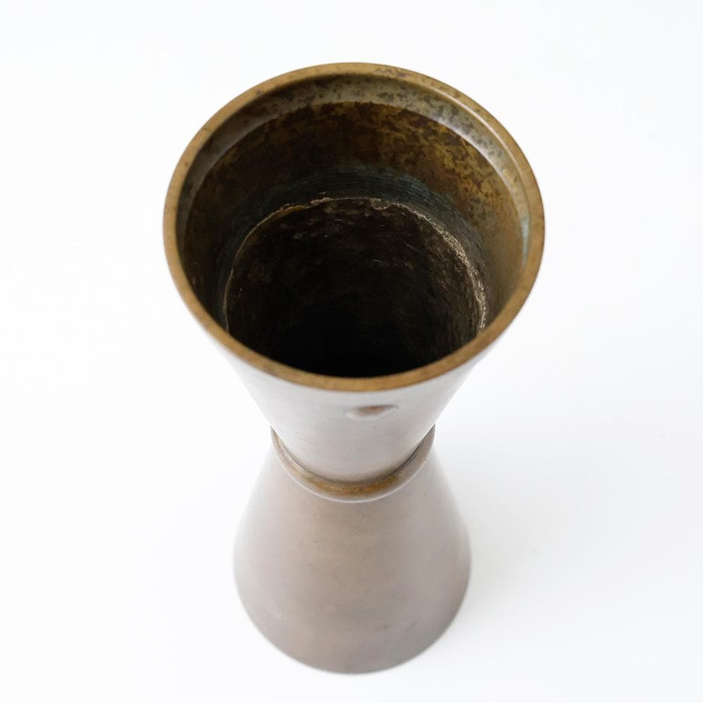 昇雲 底款 古銅 把綿花入 銅製花瓶 花入 花器 壷 茶道具 金属 748ｇ