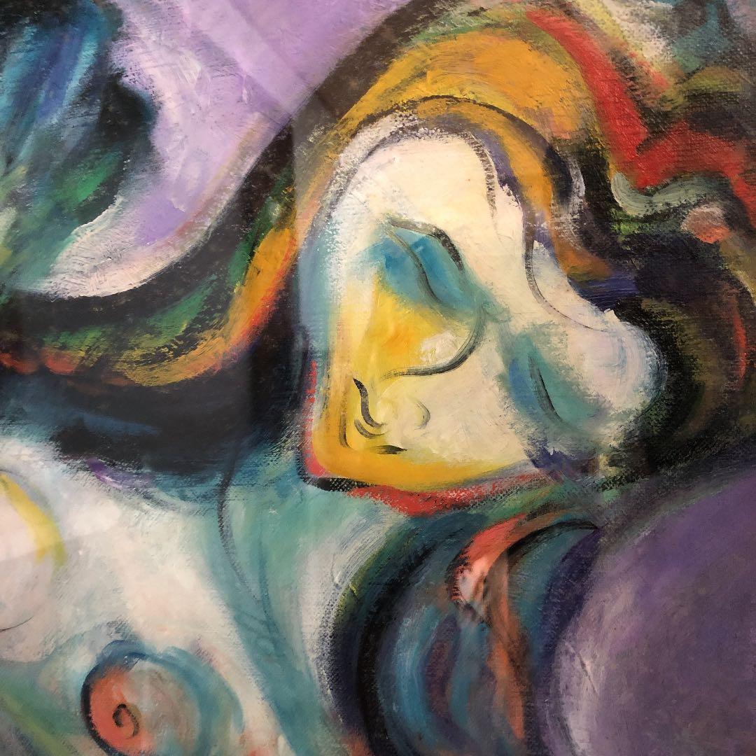 人気作家 鈴木康雄 油絵　親子の入浴　サイズ727×606mm相場価格260万円