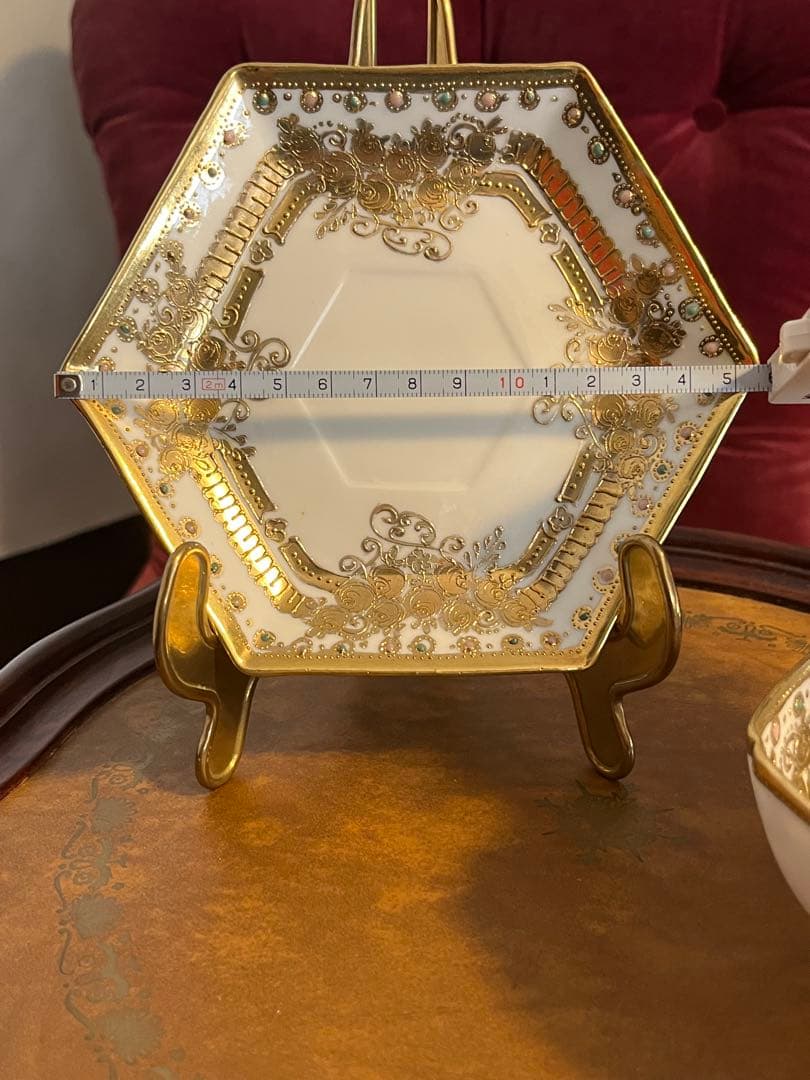 極美品　金盛り　ジュエル　六角形カップソーサー　オールドノリタケ　RCマーク
