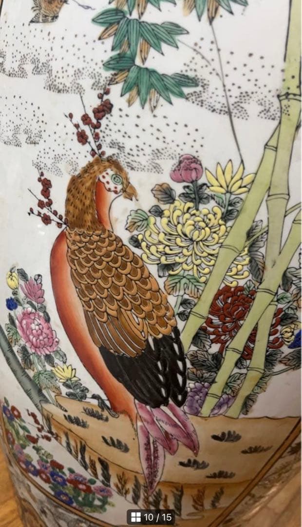 【セール】極上品　希少★飾壺 蓋付き壺 沈香壺 金襴極彩色 花鳥高さ約130cm